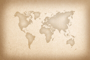 Fototapeta na wymiar World map on an old paper texture background with space for text wind sea marine navigation. 