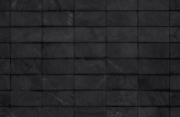 Black tiles ceramic wall and floor, dark marble abstract background. Design geometric mosaic...