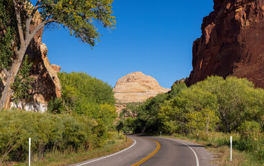 Capitol dome at Capitol reef national park in Utah, Scenic high way 24 leading to the park. © SNEHIT PHOTO