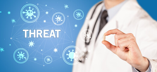 Doctor giving pill, virus concept
