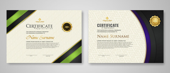 Certificate template with luxury badge and elegance modern pattern background. for appreciation, achievements, award, business, and education needs. vector illustration