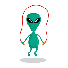 Illustration Vector Graphic Cartoon Character of a cute alien doing jumping rope