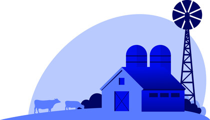 Farm flat icon wind generator and cows. Country landscape
