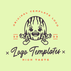 cute watermelon fruit cartoon character logo. cute character template logo.