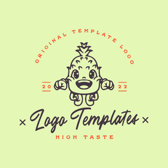 Fototapeta na wymiar cute cartoon pineapple fruit character logo. cute character template logo.