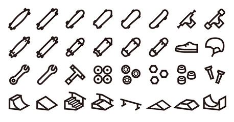 Skateboarding icon set (Bold outline version)
