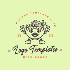 cute cartoon ramen noodle character logo. cute character template logo.