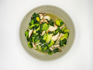 Chinese traditional dish, fried mushrooms with green vegetables