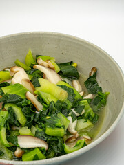 Chinese traditional dish, fried mushrooms with green vegetables