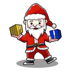 Cute santa claus chibi holding a gift