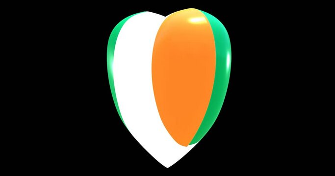 Flag of Ireland on turning Heart 3D Loop Animation with Alpha Channel 4K UHD 60FPS