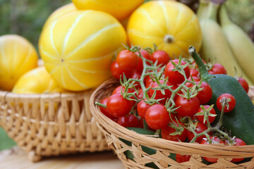 Summer Vegetable Harvest - Ginkaku Korean Melons with Jalapeno Peppers and Tomatoes