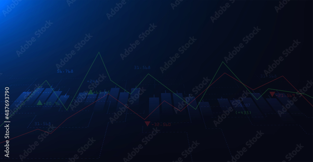 Poster Trading infographic background concept.Business chart with  rising and uptrend line graph.trading concept on blue background.Vector illustration.