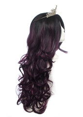 Black and Red Long Wig on Mannequin Head with tiara