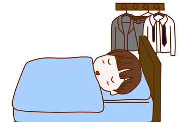 ベッドでぐっすりスヤスヤと眠る男子学生
