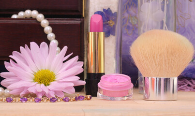 Perfume and Jewelry With Flower and Jewelry Box