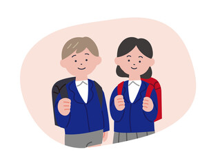ランドセルを背負った小学生の男女のイラスト