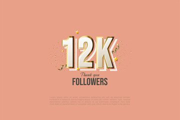12k followers background with numbers illustration.