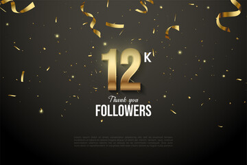 12k followers background with numbers illustration.