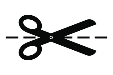 Scissors cut on a dotted line, black sign on a white background, vector illustration