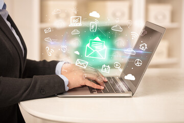 Businessman working on laptop with new business concept