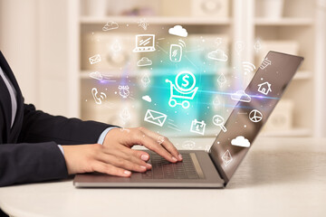 Businessman working on laptop with new business concept