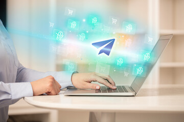 Businessman working on laptop with new business