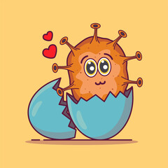 Illustration Vector Graphic Cartoon Character of  a cute baby virus comes out of an egg | hatched virus eggs