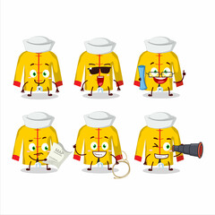 A character image design of yellow chinese traditional costume as a ship captain with binocular