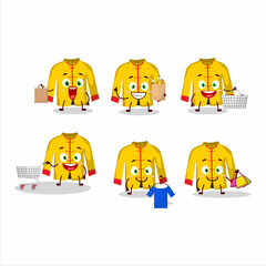 A Rich yellow chinese traditional costume mascot design style going shopping