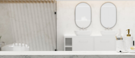 Modern luxury white bathroom countertop with copy space. 3d rendering