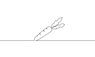 Fototapeta premium Continuous line drawing of carrot icon, vegetable doodle design, object one line, single line art, vector illustration