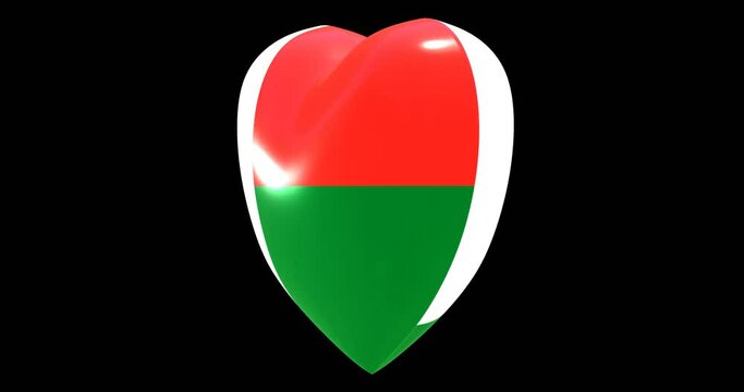 Flag of Madagascar on turning Heart 3D Loop Animation with Alpha Channel 4K UHD 60FPS