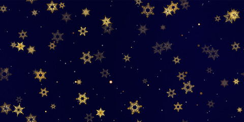 Gold Falling Snowflakes seamless pattern.