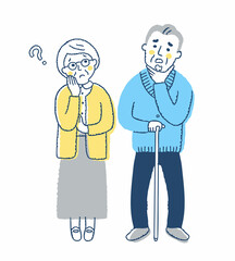 困った表情のシニアカップル　全身