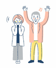 喜んでいる中年カップル　全身