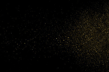 Gold Glitter Texture Isolated on Black Background. Golden stardust. Amber Particles Color. Sparkles Rain. Vector Illustration, Eps 10.