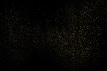 Gold Glitter Texture Isolated on Black Background. Golden stardust. Amber Particles Color. Sparkles Rain. Vector Illustration, Eps 10.