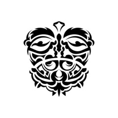 Samurai mask. Traditional totem symbol. Black tattoo in the style of the ancient tribes. Isolated on white background. Vector.