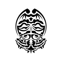Samurai mask. Traditional totem symbol. Black tattoo in Maori style. Isolated. Hand drawn vector illustration.