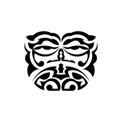 Samurai mask. Traditional totem symbol. Black tattoo in samoan style. Isolated. Vector illustration.