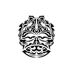 Tribal mask. Monochrome ethnic patterns. Black tattoo in the style of the ancient tribes. Isolated on white background. Vector.