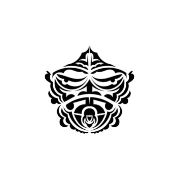 Tribal mask. Monochrome ethnic patterns. Black tattoo in the style of the ancient tribes. Black and white color, flat style. Vector.