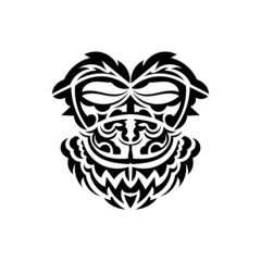 Tribal mask. Monochrome ethnic patterns. Black tattoo in Maori style. Isolated on white background. Vector.