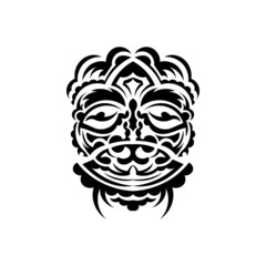 Tribal mask. Monochrome ethnic patterns. Black tattoo in Maori style. Isolated. Vector illustration.