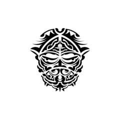 Tribal mask. Monochrome ethnic patterns. Black tattoo in samoan style. Isolated on white background. Vector illustration.