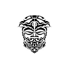 Tribal mask. Monochrome ethnic patterns. Black tattoo in samoan style. Isolated on white background. Vector.