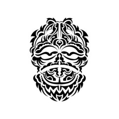 Tribal mask. Monochrome ethnic patterns. Black tattoo in samoan style. Isolated. Vector illustration.