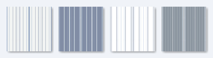 Set of simple striped designs in a soft blue palette, seamless pattern. Vertical parallel different lines, design for home interior decoration, textile, wallpaper.