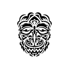 Tribal mask. Traditional totem symbol. Black tattoo in the style of the ancient tribes. Black and white color, flat style. Hand drawn vector illustration.